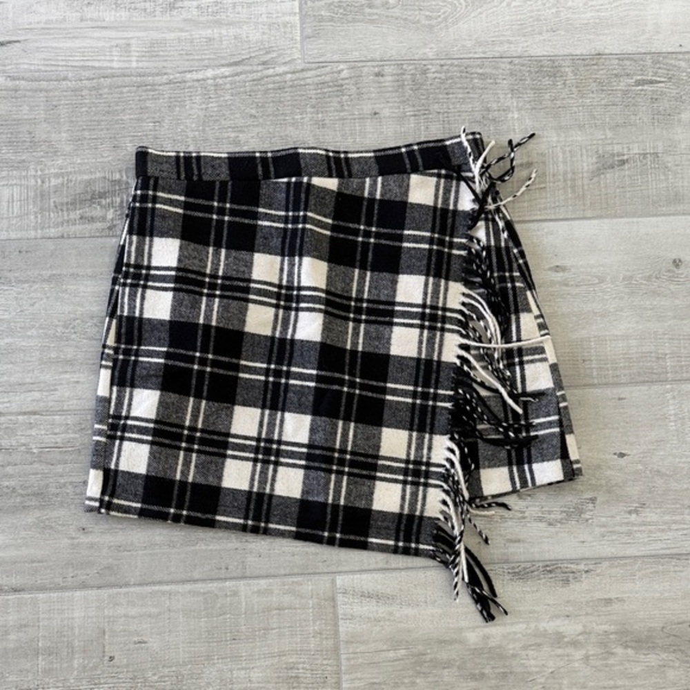Plaid Black and White Fringe Skirt